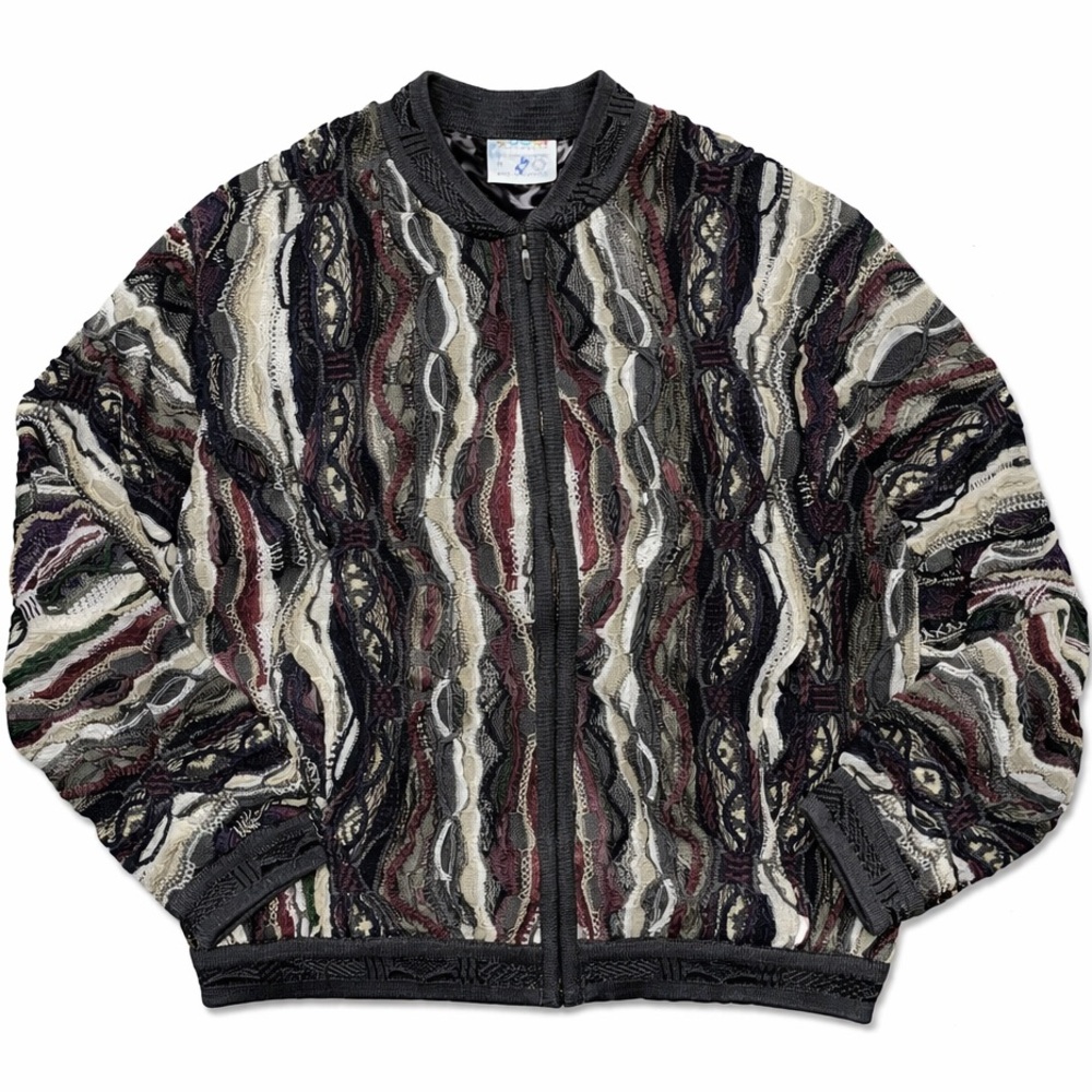 Vintage Coogi Australia Full Zip Lined Jacket 3D Knit Mercerized Cotton Bold 80s